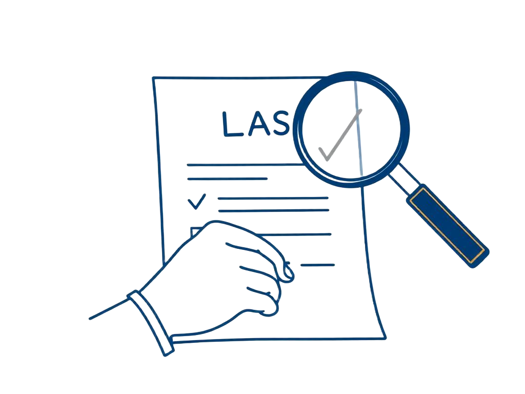 Illustration of a tenant signing a lease document with a checkmark